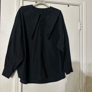 Black balloon sleeve collared Blouse